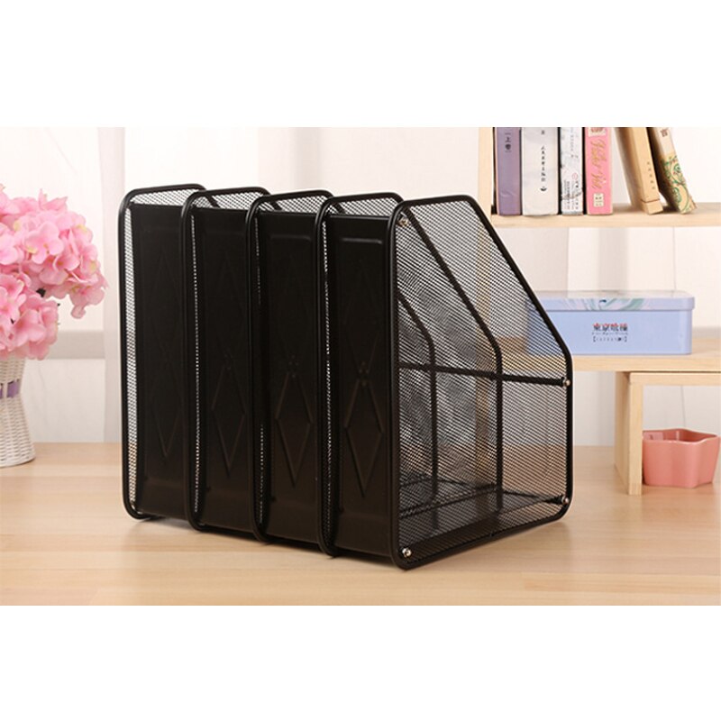 Metal Wire Mesh Four Grid Column 4 Files Black Iron File Rack Magazine Rack Reference Rack File Column