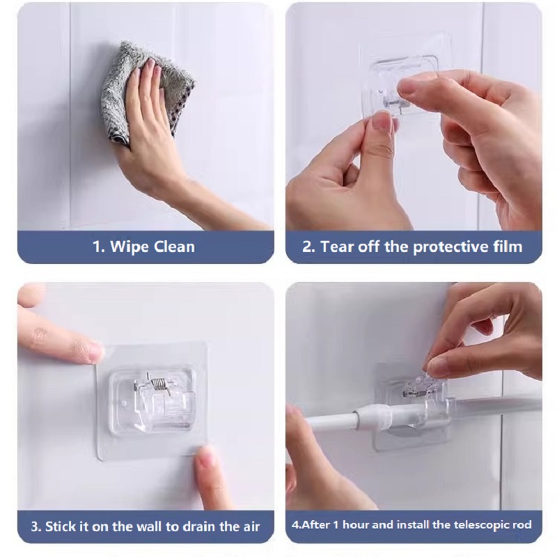 Soportes para barras de cortina, ganchos autoadhesivos para barras de cortina, sin clavos, ajustables, colgadores de cortinas, 2/4 Uds.