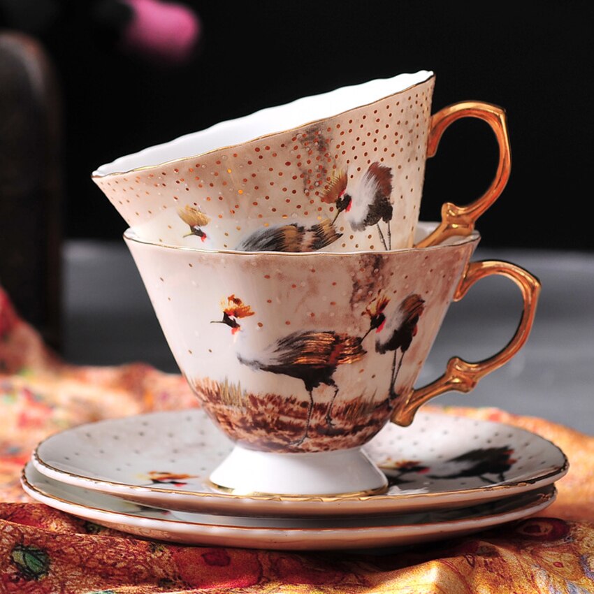 Pastoral style bone china coffee cup Europe style cup and saucer set espresso cafe cup Luxury afternoon flower tea