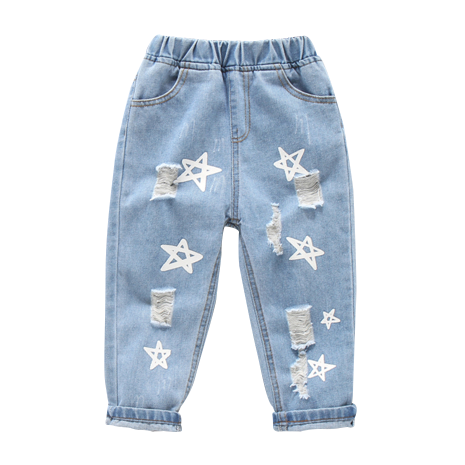 Baby Girl Jeans Star Pattern Girls Jeans Pants Spring Autumn Hole Jeans Kids Casual Style Clothes For Girls