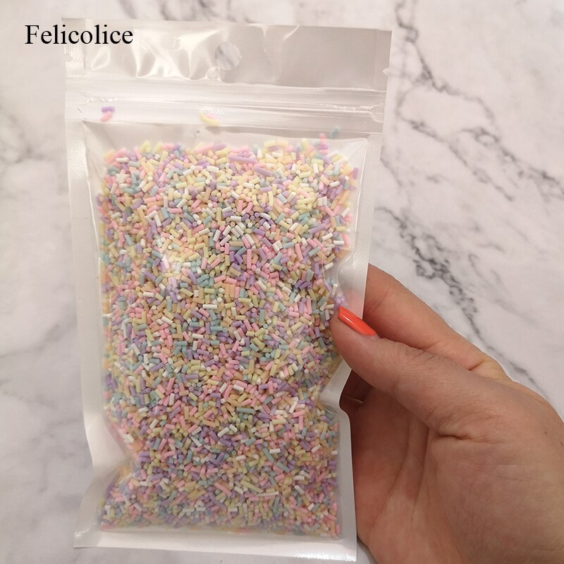 100 G/zak Licht Kleuren Slime Klei Nep Candy Sweets Suiker Strooi Decoratie Voor Nep Taart Dessert Voedsel Deeltjes Filler Speelgoed