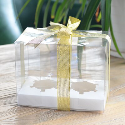 Scatola per Cupcake - 10 Set - Coperchio Trasparente - 2/4/6/12 Griglie - Contenitore in Plastica per Mini Muffin e Biscotti: 2 griglie pad bianco