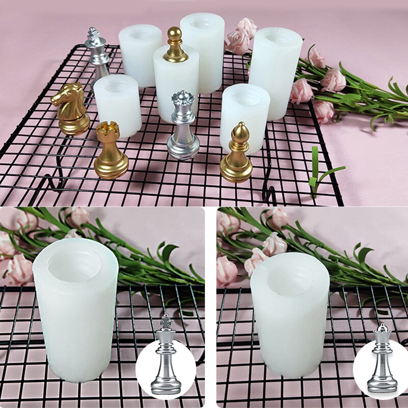 6 Types Silicone Cake Mold International Chess Fondant King Queen Bishop Knight Pawn Resin Mould Polymer Clay Pan Baking Tools