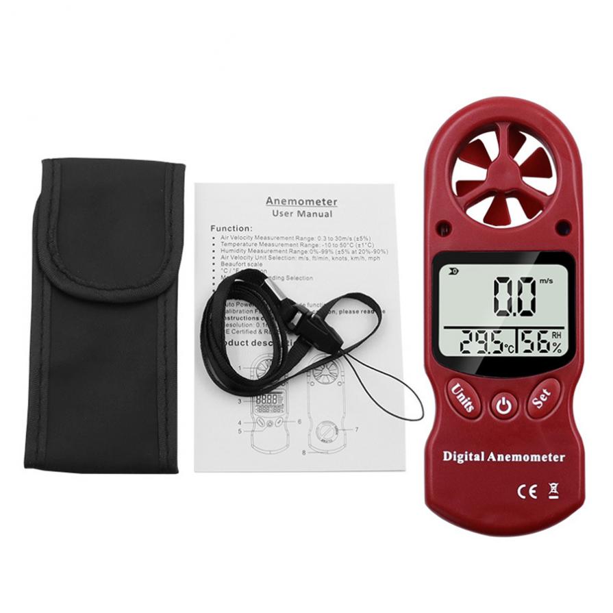 3 In 1 Digital Anemometer Handheld Wind Speed Meter with Temperature and Humidity for Measuring Wind Speed Backlight LCD Screen: Red