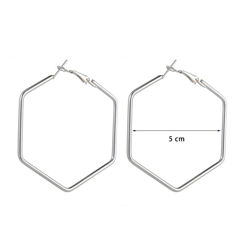 Punk Sieraden Smooth Hexagon Big Hoop Oorbellen Voor Vrouwen Lady Grote Geometrische Hollow Verklaring Oorbel