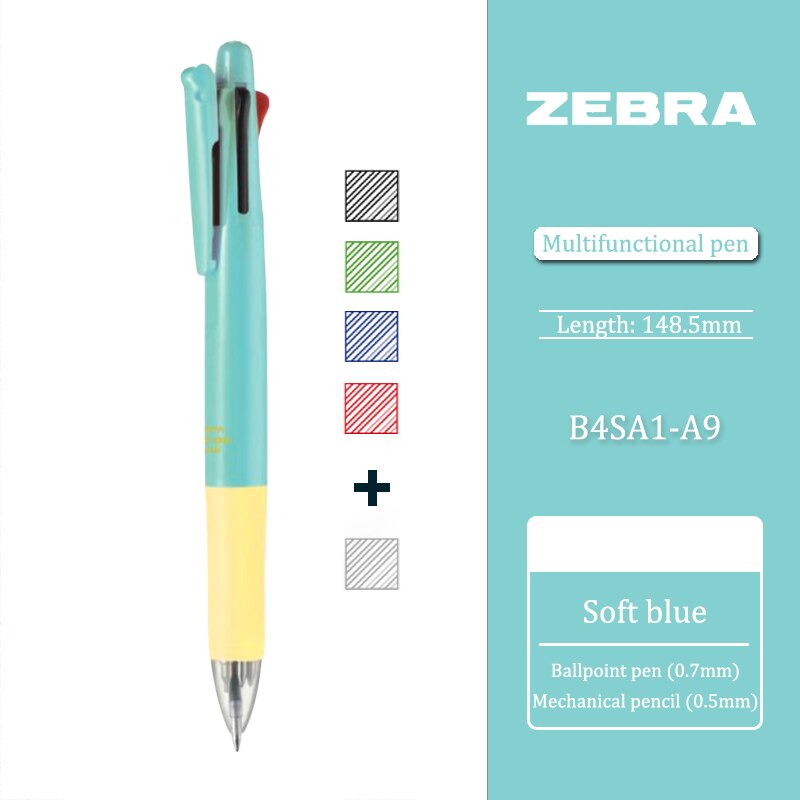 1 st japansk zebra multifunktionell kulspetspenna  b4 sa 1 mjuk tvåfärgad begränsad 0.7+  mekanisk penna 0.5 fem i en student: Mjukblå