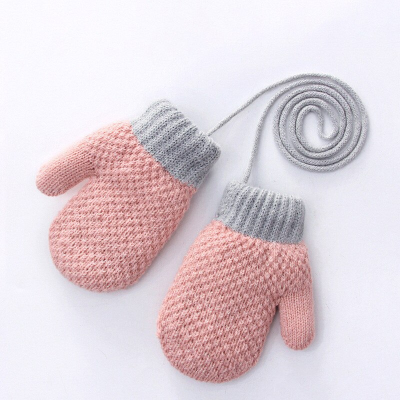 Los niños guantes de bebé guantes de lana de Merino bebé guante de terciopelo engrosamiento cálido caramelo lindo colgante de Color cuello chico guantes suaves: Pink