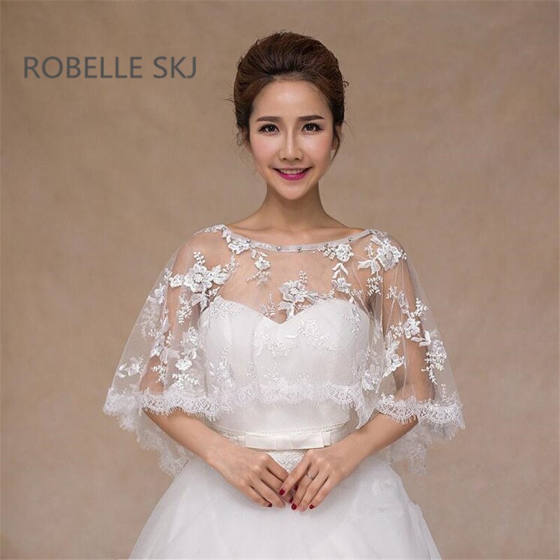 ivoire rouge mariée dentelle veste boléro cristal Cape bas avant Long dos femmes haussement d'épaules châles accessoires de mariage taille unique