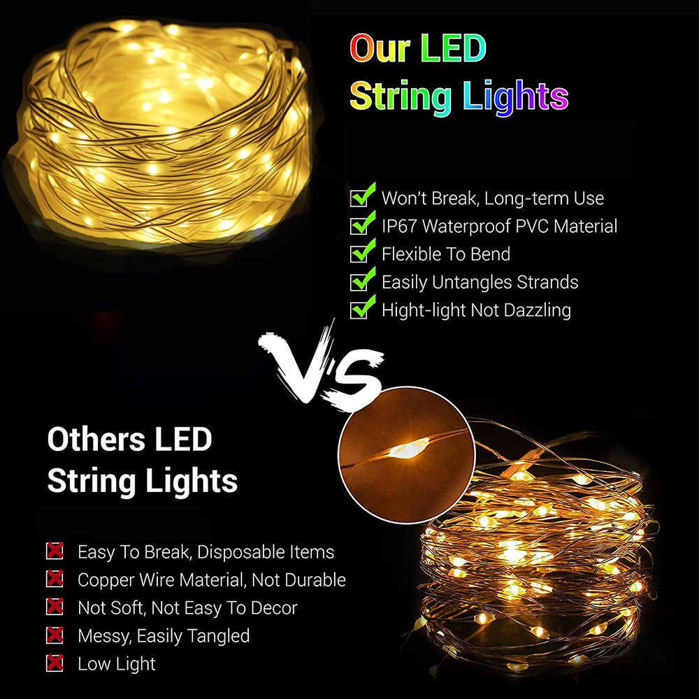 Guirnaldas de luces LED con alimentación USB, guirnalda navideña para Año , boda, , árbol, jardín, terraza, decoración de pared