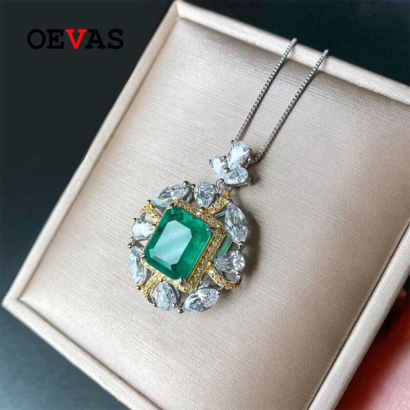 OEVAS 100% 925 Sterling Silber 10*12mm Smaragd Hohe Kohlenstoff Diamant Anhänger Halskette Ringe Für Frauen Partei fein schmuck einstellen