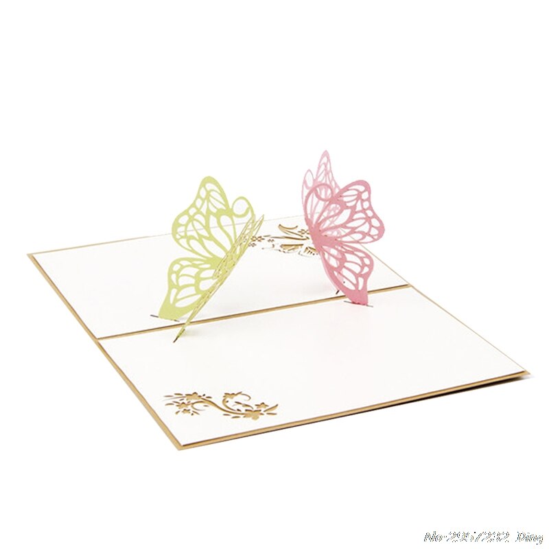3D Pop Up 2 Butterfly Greeting Cards Christmas Birthday Valentine Invitation