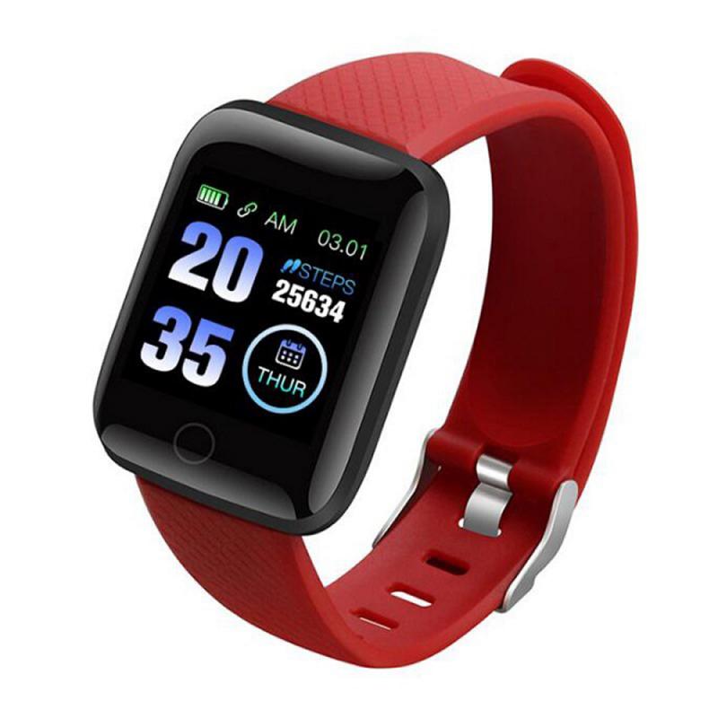 D13 smart watch 116 plus farveskærm smart armbånd pulsmåler fitness tracker smart band til telefon mænd kvinder: Rød