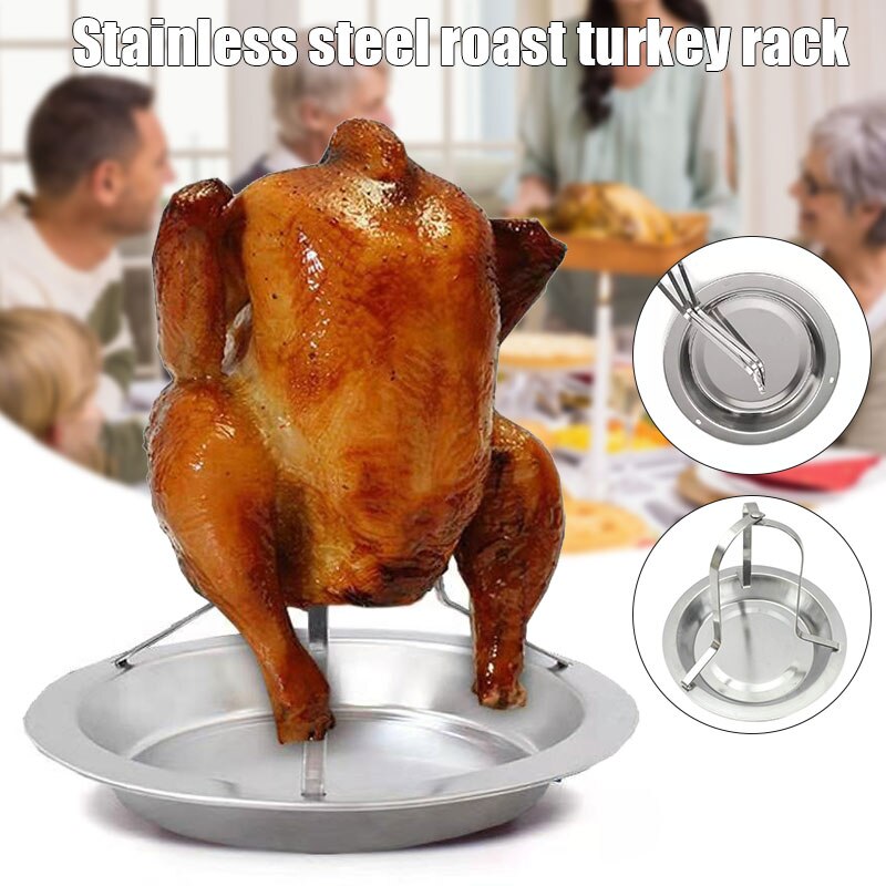 Folding Stainless Steel Vertical Poultry Turkey Chicken Roaster Rack with Roasting Pan for Oven or Barbecue FEA889