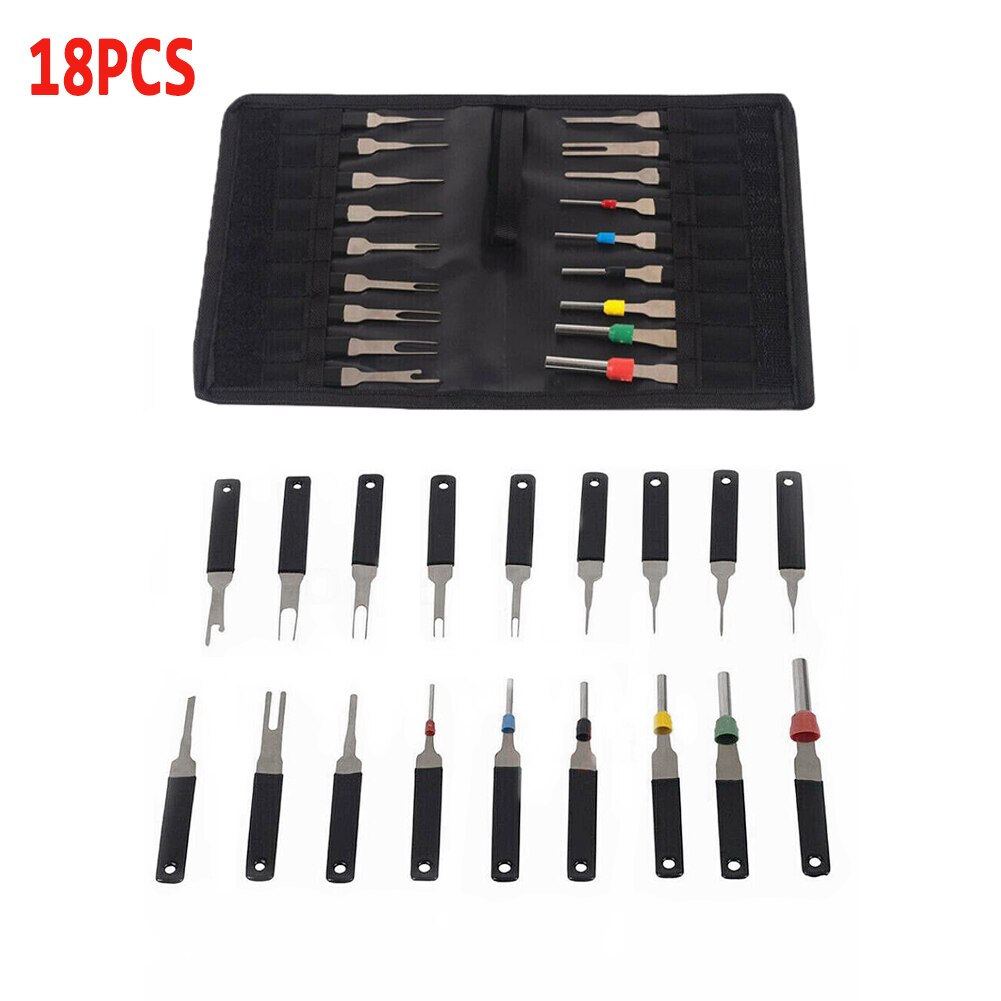 18pcs Terminal Removal Pin Needle Retractor Pick Electrical Wire Plug Puller Cloth Bag Repair Tools Car Connector Repair Tool