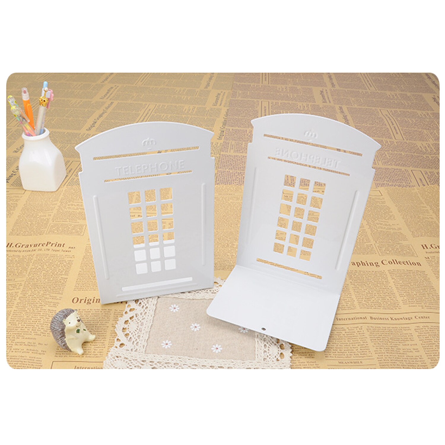 2 stk universel vintage telefonboks dekorative bogstøtter tunge metal bogender holder holder til hjemmekontor arrangør