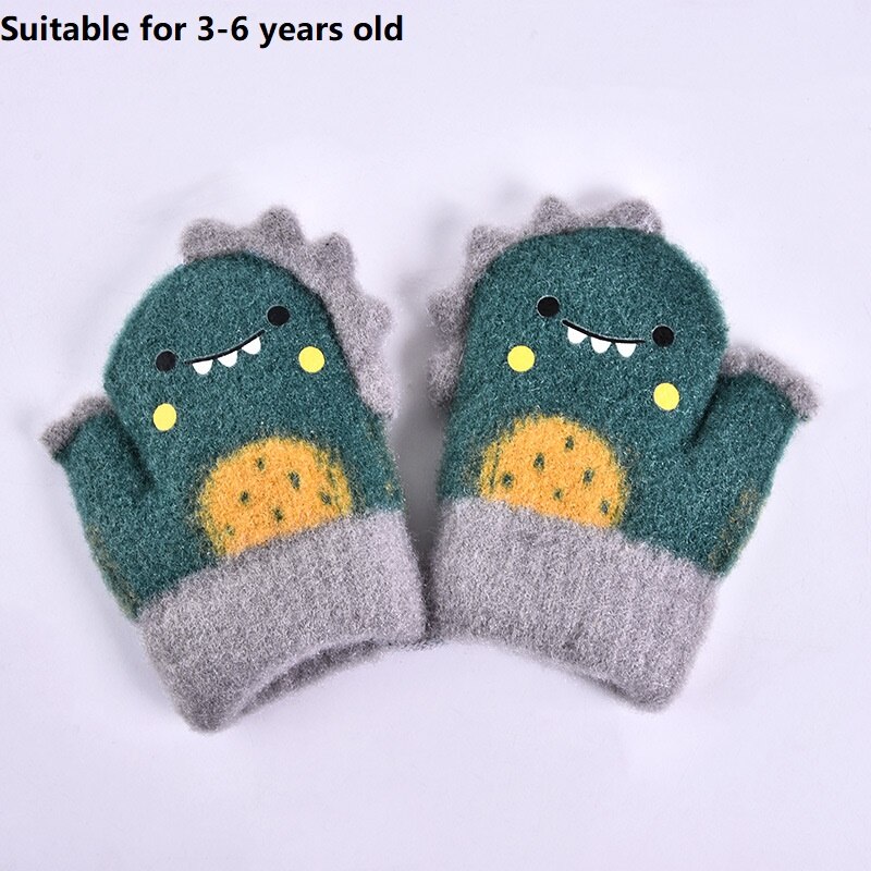 Manopla de piel de conejo para niños, mitones de punto gruesos y cálidos para bebés de 0 a 2 años, guante de invierno con cuello colgante, guantes suaves para bebés: M-Green