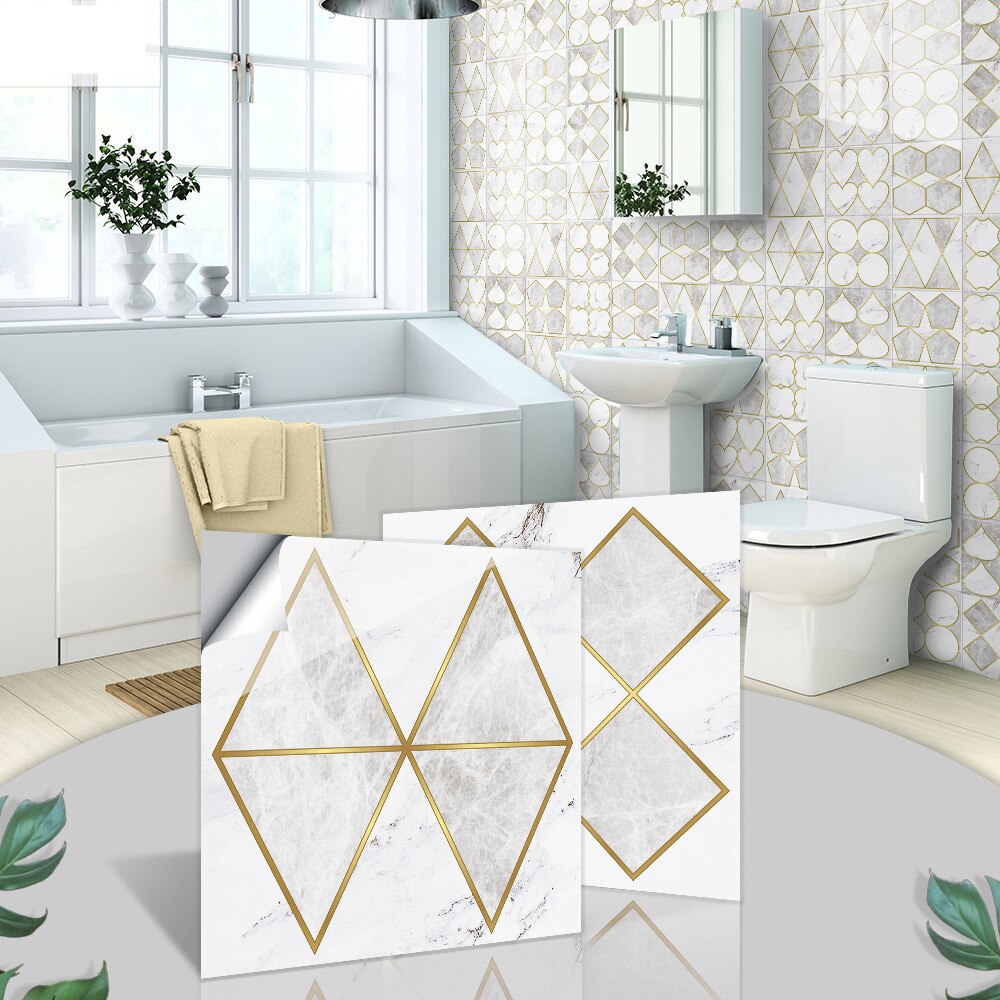 Luxury golden art tile stickers Aisle wall waterproof moisture-proof wallpaper Bathroom vanity background deco wall sticker