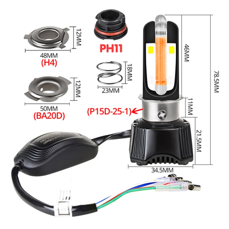 Ba20d Led H4 moto antibrouillard générique en forme de U moto phare P15D-25-1 Ph11 HS1 LED moteur phares ampoules Scooter AC & DC: Simple With PH11