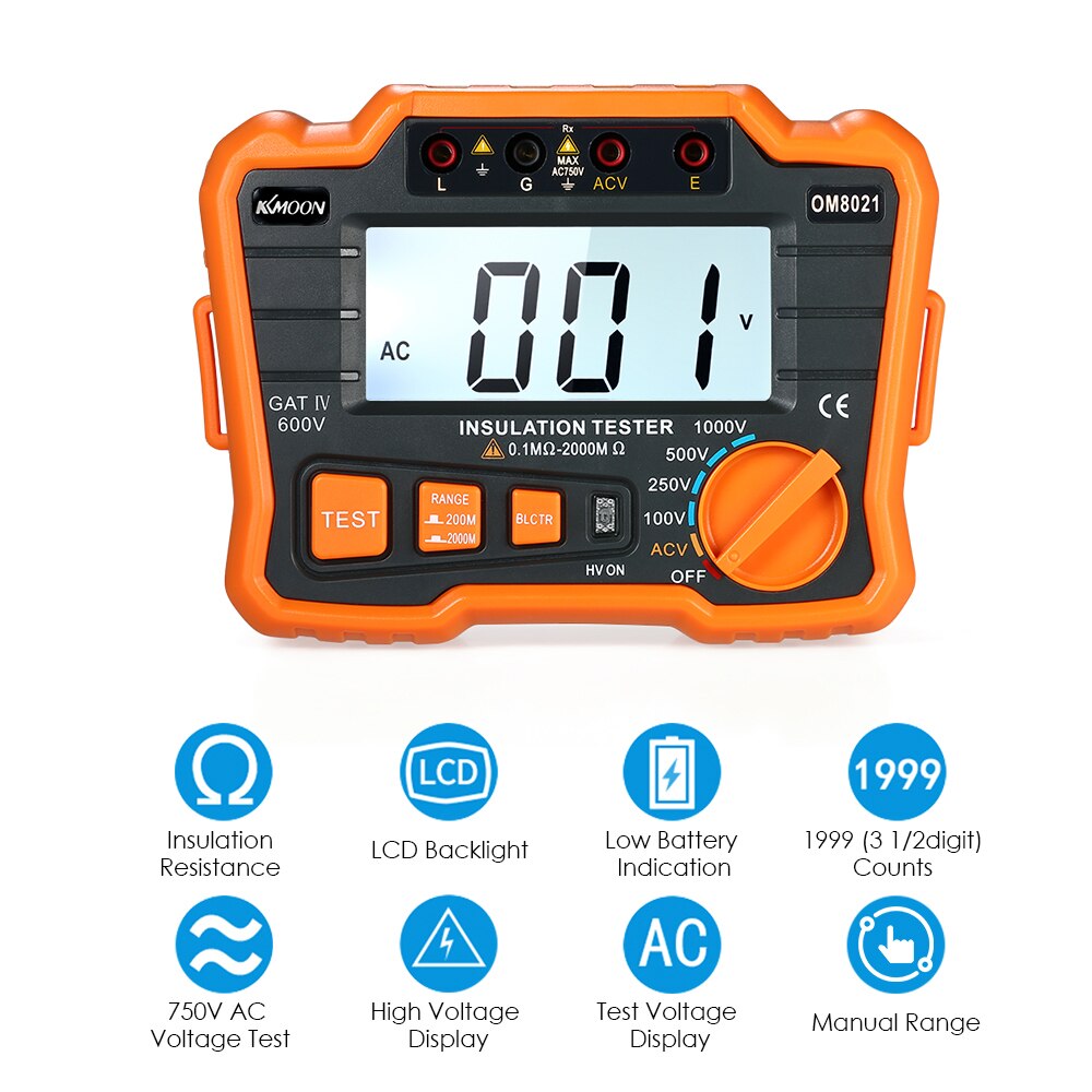 KKmoon DCV ACV Meter Insulation Resistance Tester 1000V Ground Megger Megohmmeter MegOhm Voltmeter LCD Backlight Display