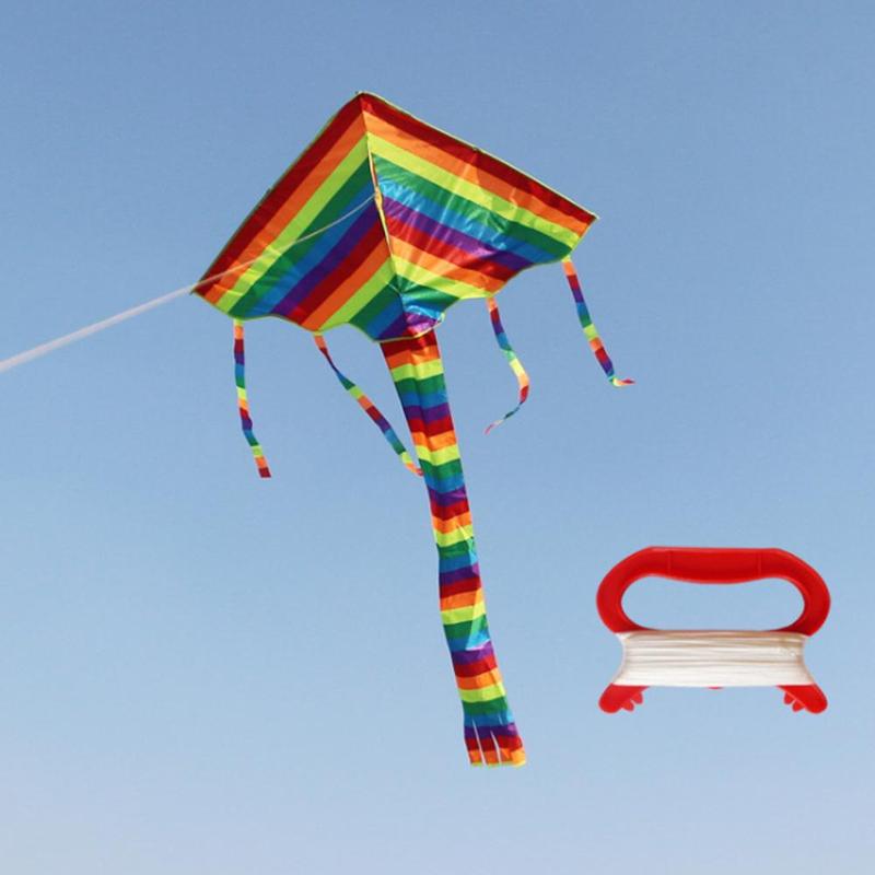 Kleurrijke Regenboog Kite Lange Staart Nylon Outdoor Vliegers Vliegen Speelgoed Voor Kinderen Kids Stunt Kite Surf