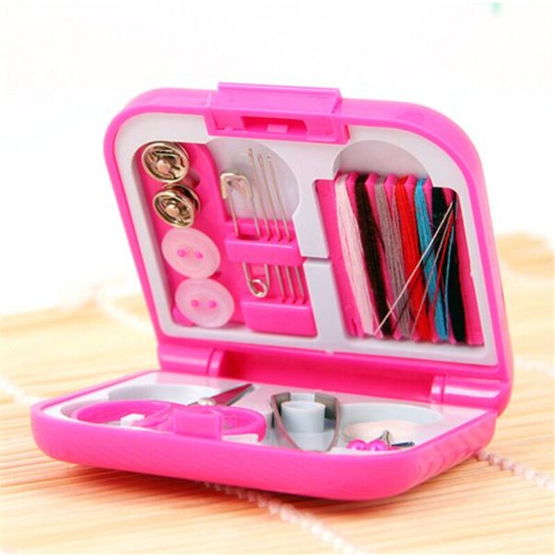 Draagbare mini-reisset met 12 naalden, naaiset, opbergtassen, diversen, organizer voor huishoudelijk gereedschap  ej878479: Roze