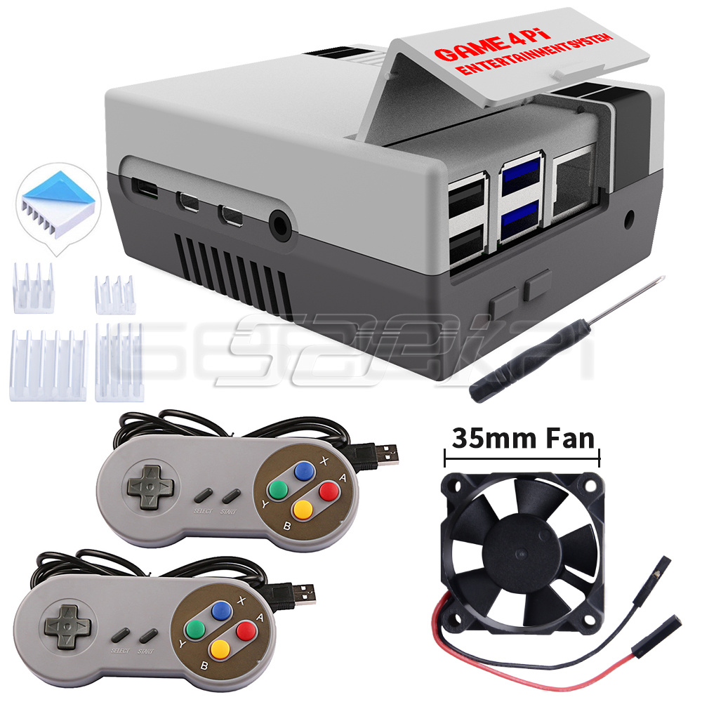 GeeekPi Game 3Pi/4Pi NES 3Pi/4Pi Style Case Kit ABS 3510 Functional Cooling Fan Heatsinks for Raspberry Pi 4 B or 3B+/3B/2B: WHITE