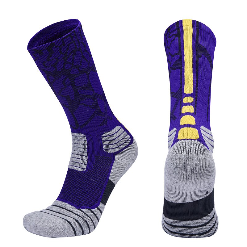 Men Outdoor Sports Elite Basketball Socks Men Cycling Socks Compression Socks Cotton Towel Bottom Men's socks: Purple / L 39-42