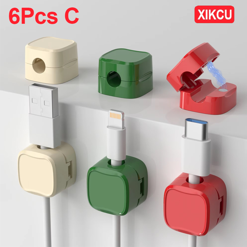 XIKCU 6 Stück Kabel-Organizer, magnetische Steckerbox, Silikon-Kabelaufwicklung, flexible Kabelmanagement-Clips für Maus, Kopfhörer: Grau