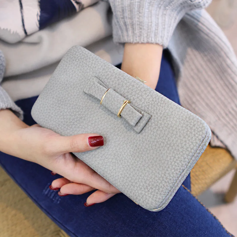 Nuevas carteras clásicas de , cartera para mujer, bolso móvil con lazo, tarjetero largo, bolso de mano de bolsillo, billetera bonita