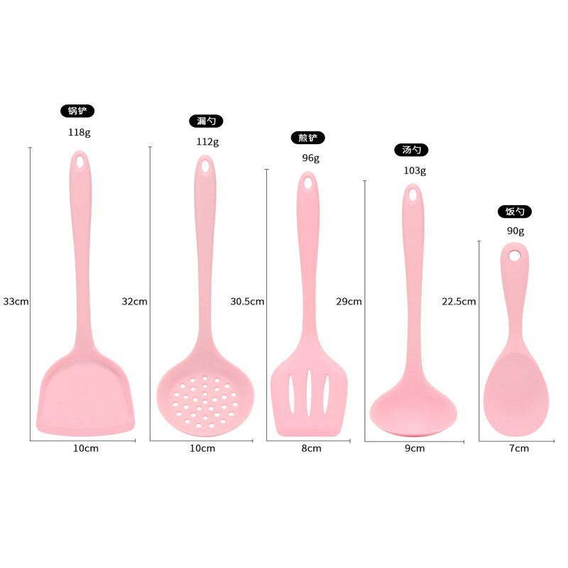 Silicone Utensils Cooking Tool Pink Nonstick Kitchen Utensil Spoon Soup Ladle Turner Frying Spatula Colander Kitchenware