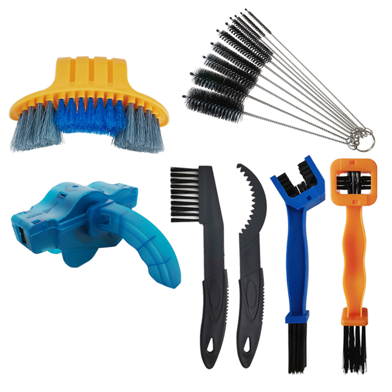 Kit de limpieza de cadena de bicicleta de carretera, limpiador de engranajes, cepillo de limpieza, mantenimiento de ciclismo, guante, herramienta: kit-9