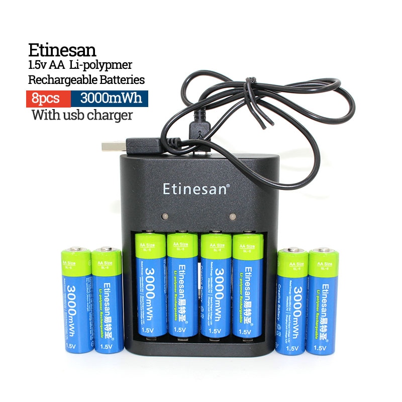 SUPER Etinesan 1.5 v 3000mWh AA oplaadbare Li-polymer li lithium polymeer batterijen