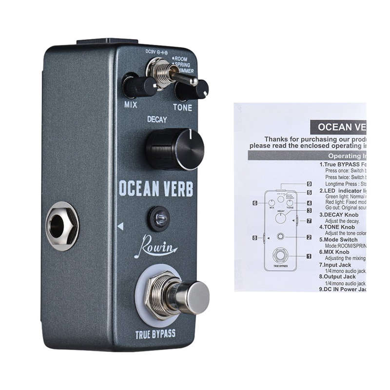 Ocean verb digitale reverb gitaar effectpedaal 3 modi kamer/veer/schittering aluminiumlegering behuizing true bypass