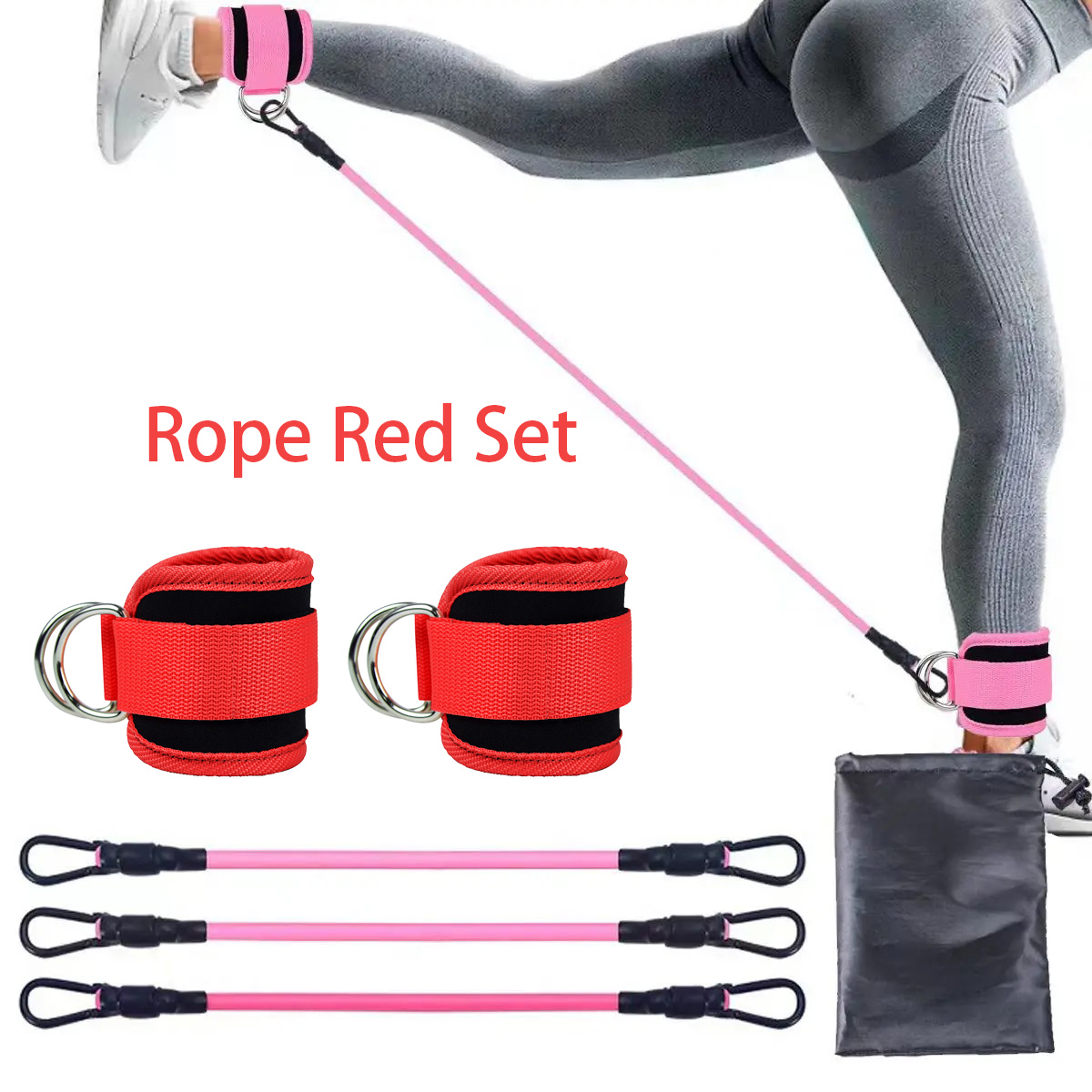 Enkelbandjes Weerstandsband Elastische Oefening Been Kracht Yoga Pilates Extra Trekkoord Gym Fitness Apparatuur Sport Vrouwen: Rood