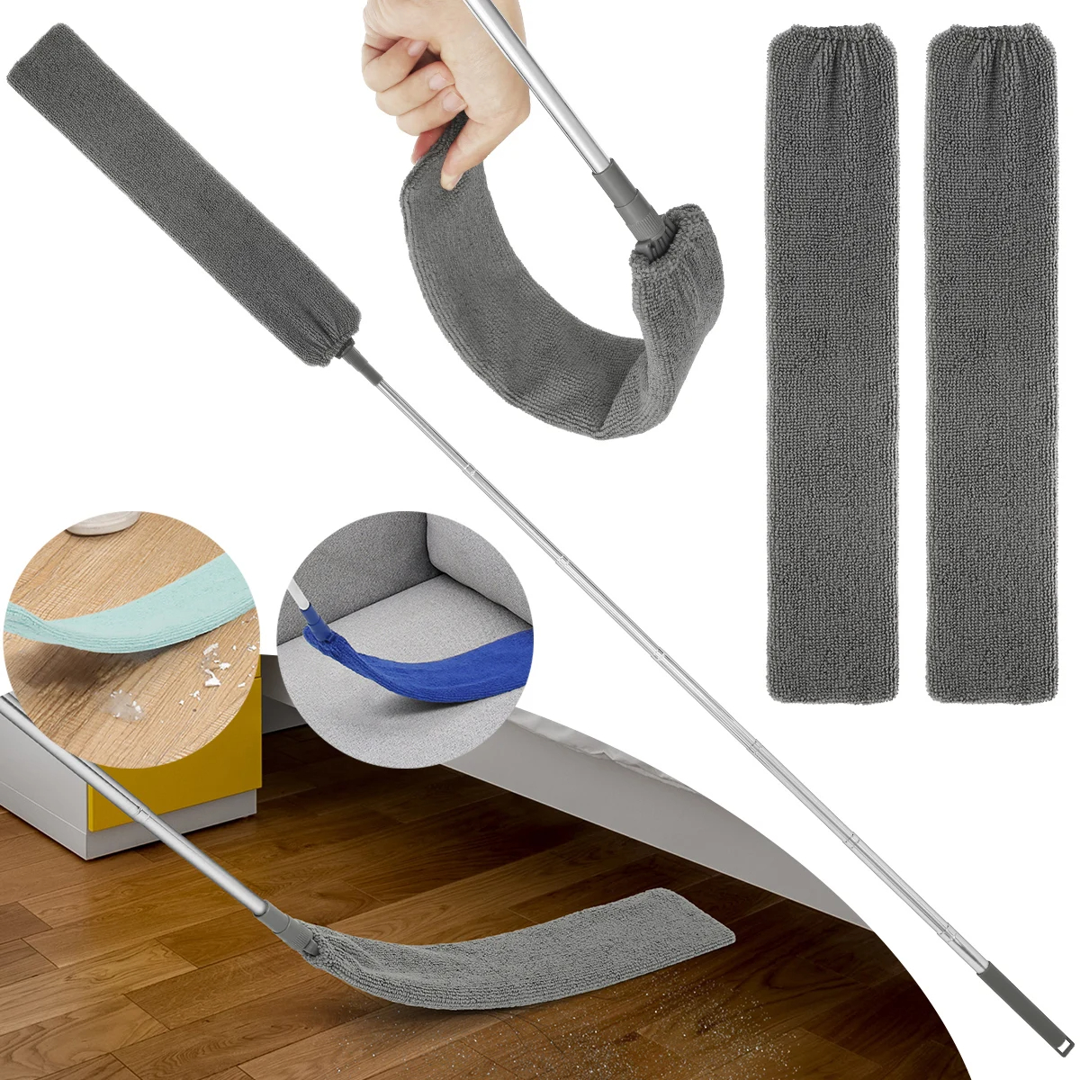 Støvrenser til mellemrum, udtrækkelig mikrofiberbørste til mellemrum, fleksibel lang, flad støvbørste til rengøring af bund i sovesofa og møbler