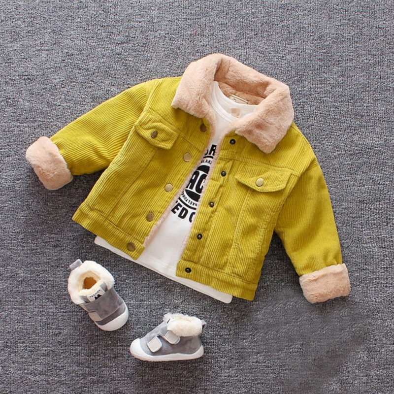 Kids Warme Fluwelen Jassen Herfst Winter Baby Meisjes Jas Jongens Jas Kinderen Meisjes Bovenkleding Mode Meisjes Kleding: Geel / 4T