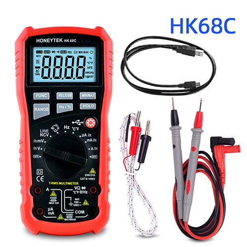 Honeytek usb multimeter sand-rms digital multimeter temperatur ac/dc voltmeter kontinuitetstest ncv multimeter: Hk68c