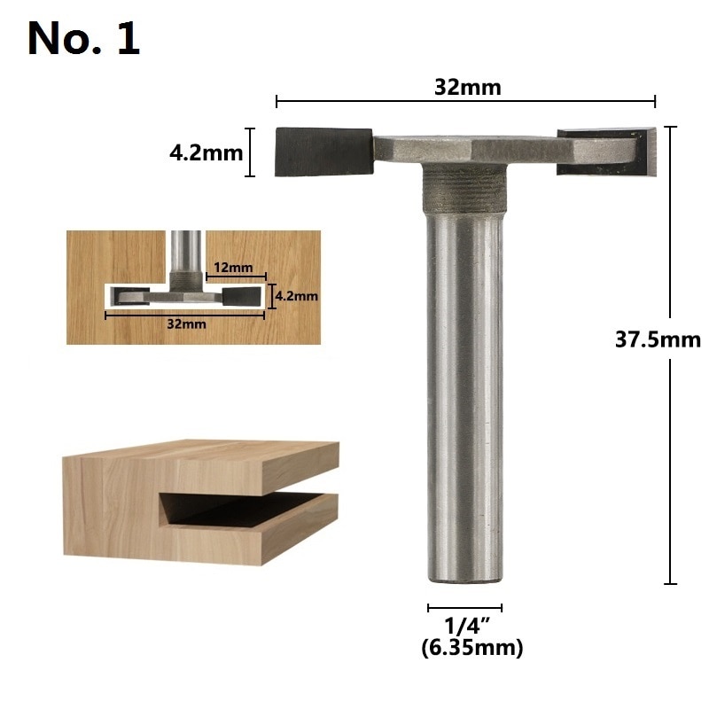 Xcan 1pc 1/4 '' (6.35mm)  skaft t slidsfræser fræser hårdmetal rille fræser bit træfræser