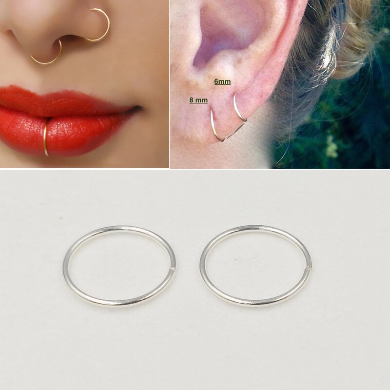 1pair Twist Nose ring hoop 925 sterling silver thin nose piercing for women men 22 G Huggie tragus Earring piercing body jewelry