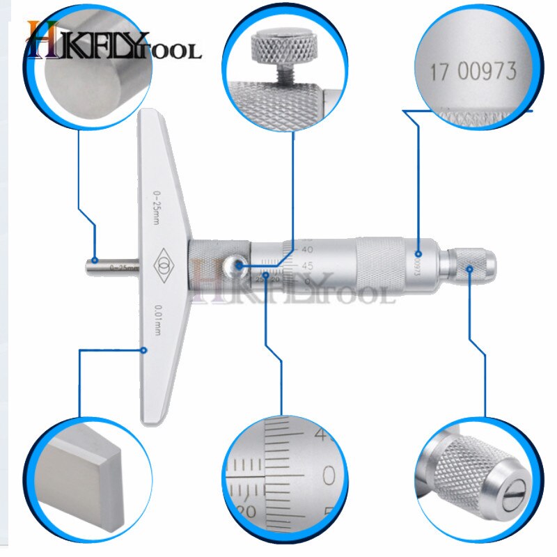 0-25mm 50mm 100mm 150mm 200mm Depth Micrometer Gauge With Rods depth Measurement Caliper Micrometer Gauge With 4 Rod Xibei Brand