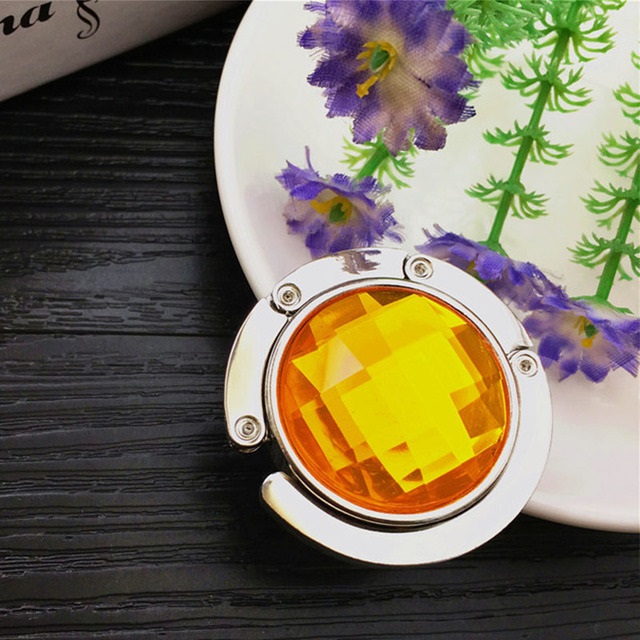 practical Portable Folding Table Desk Hanging Clip Crystal Alloy Purse Handbag Bag Hanger Hook Holder Desk Hanging Hook: Orange