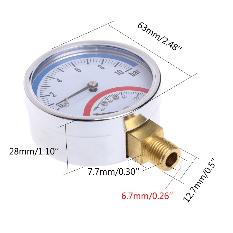 10 Bar Temperatur Manometer Meter G1/4 Gewinde 2 in1 Thermometer Monitor