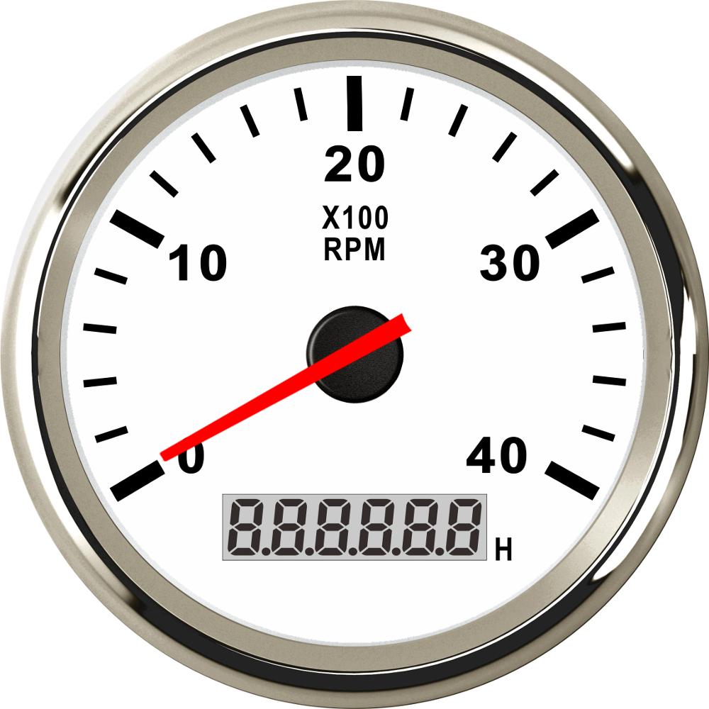 4K Boat Tachometer Marine Tacho Meter Gauge LCD Hourmeter 12V/24V 4000 RPM 85mm Boat Tachometer Gauge Tacho Meter Waterproof