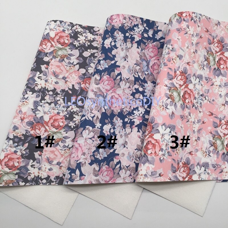 1PC 21X29CM Bloemen Gedrukt Faux Leer Stof, Synthetisch Leer Lakens, PU Leer Voor Maken Bows LEOsyntheticoDIY T343A
