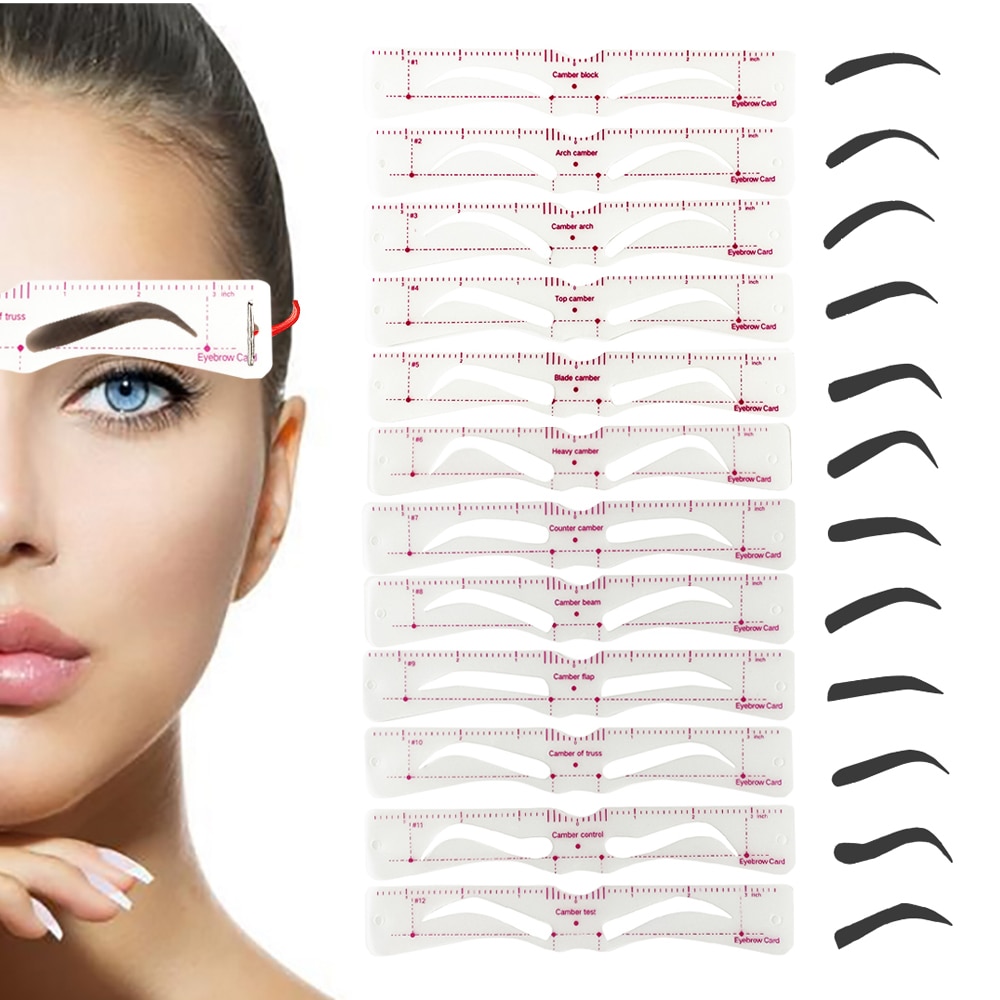 12 st återanvändbara ögonbryn stencil kort mall ögonbryn klistermärke verktyg rita perfekta ögonbryn makeup ritguide verktyg