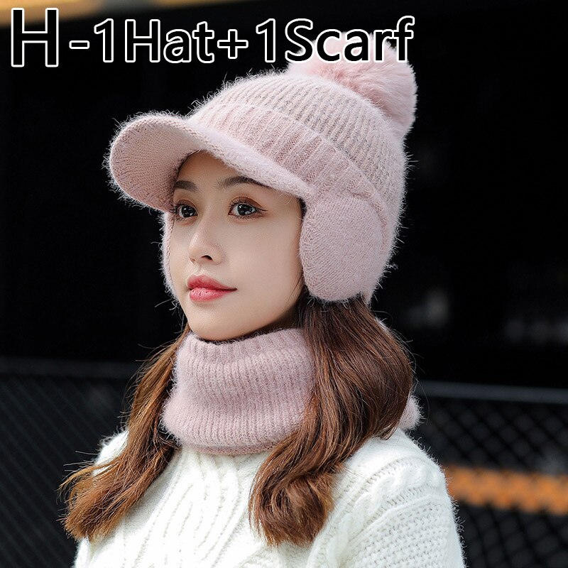 Bonnet Skullies tricoté pour femme, bonnet épais et , couvre-chef de unisexe, ensemble d'équitation en plein air, hiver: H