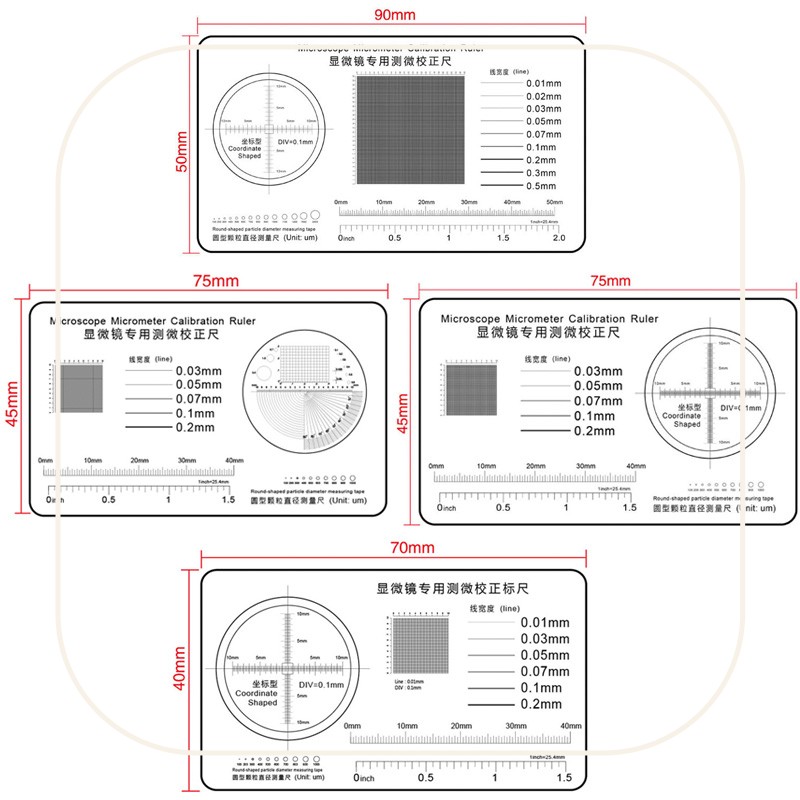 Microscope Micrometer Calibration Film Ruler Grid Reticule Stains Dot Gauge Plastic Ruler Radius Area Diameter Measuring