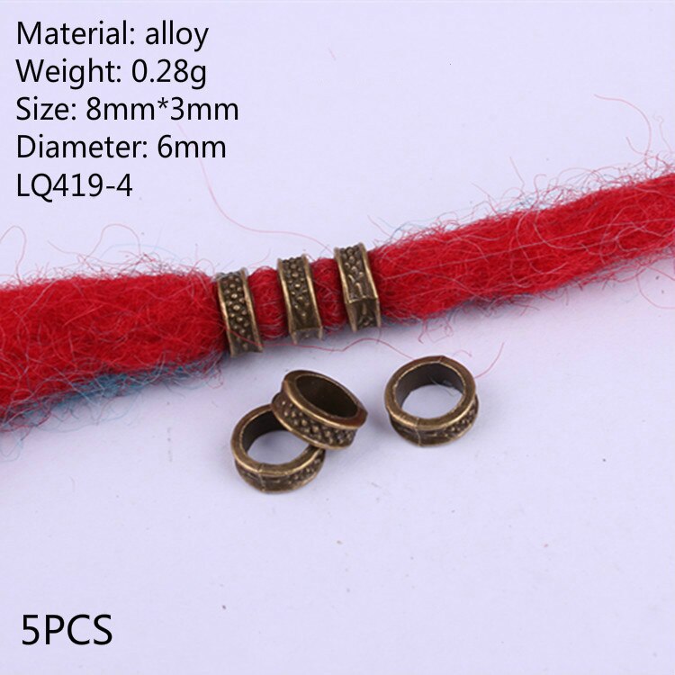 5Pcs Retro Zilver Metaal Haar Vlecht Dread Dreadlock Baard Kralen Ringen Buis Appro 6Mm Binnenste Gat Sieraden Maat 11*9Mm 14 Stijl: NO.12
