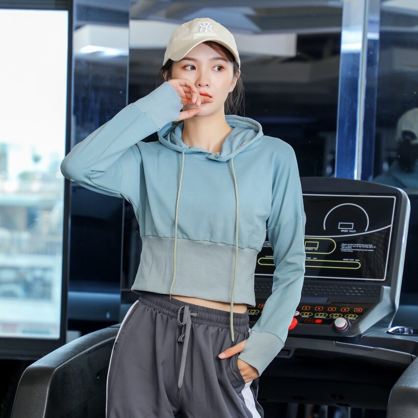 Women Hooded Short Sweatshirt Breathable Comprehensive Training Shirts Winter Warm Outdoor Sports Sweatshirt Solid Color Shirts