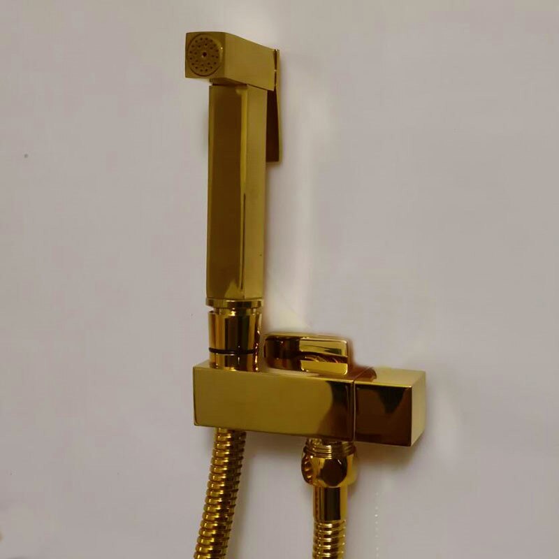 gold or black or gray Bidet Sprayer Douche Toilet Kit Shiny Gold Brass Square Shattaf Shower Head Copper Valve Set Jet GD12: shine gold